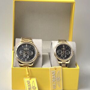 NEW Invicta Specialty Women's & Men's Watch Set  42mm & 34mm, Gold (49959) #0685